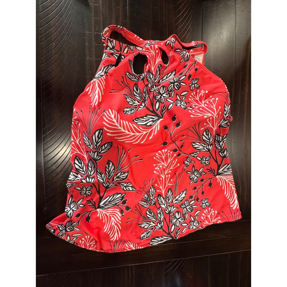 Red Floral High Neck Tankini Top with Keyhole Cutouts XXL Racerback Swimwear